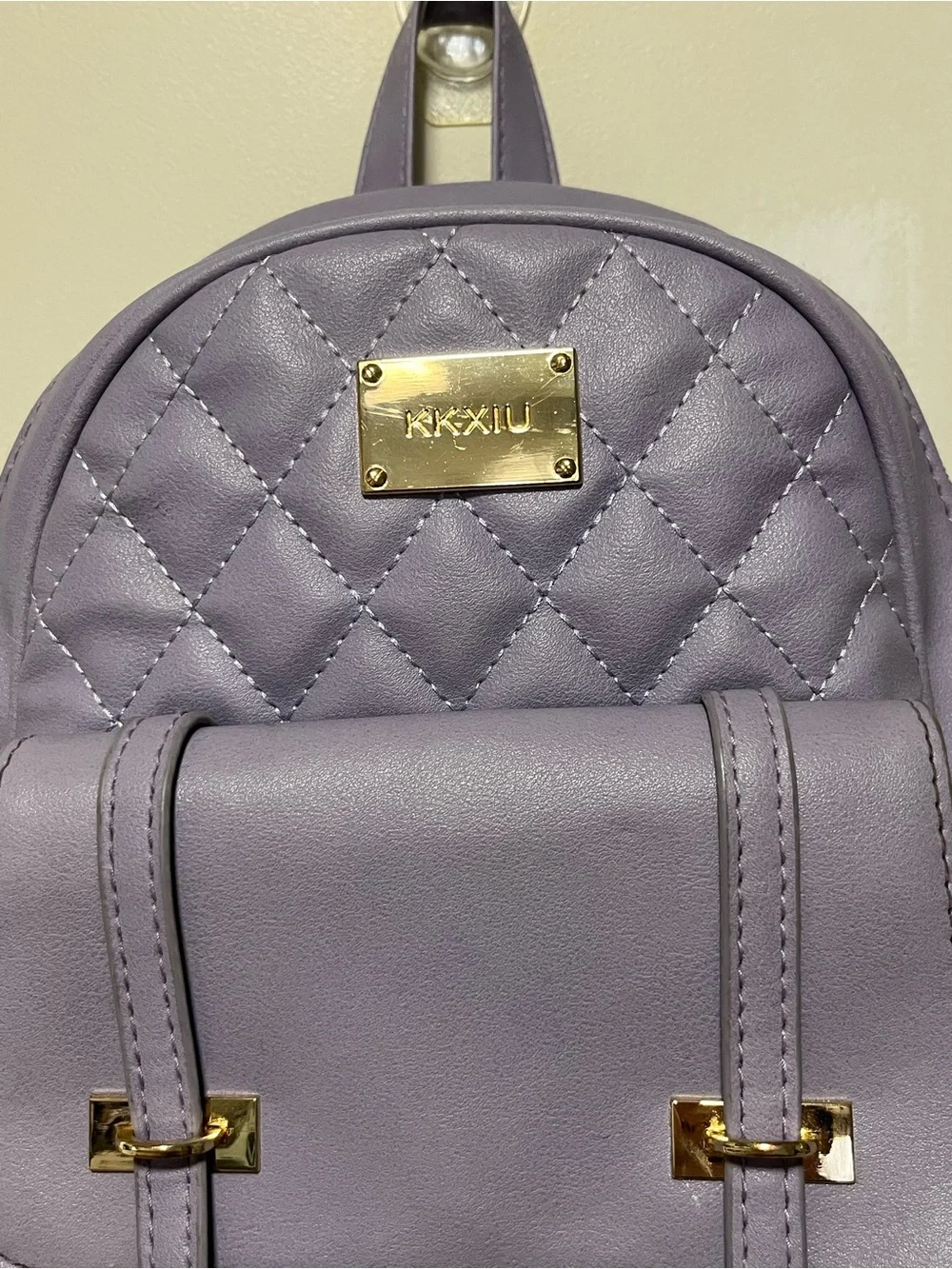 EUC KKXIU Lavender Purple Quilted Mini Backpack Gold Tone Hardware
